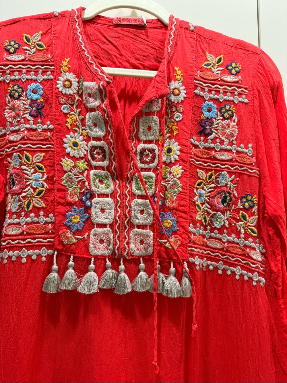 Johnny Was Red Embroidered Tassel Boho Tunic - Picture 2 of 7